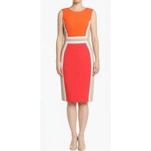 Calvin Klein Orange Tan White Colorblock Career Wear to Work Sheath Dress 10